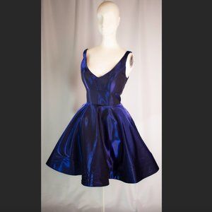 Xscape Shimmer Fit & Flare Dress in Sapphire (size 6)